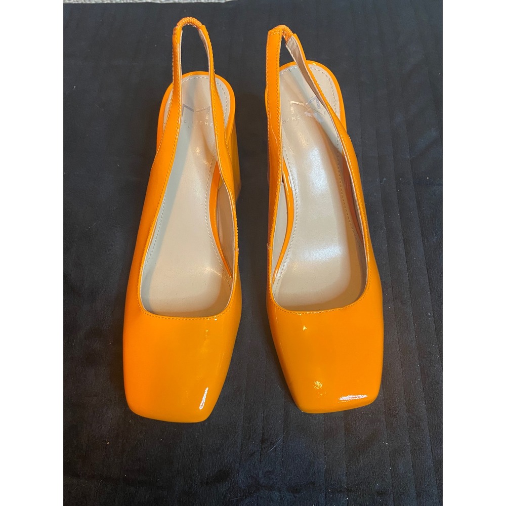 Marc Fisher LTD Mlonna Orange Patent Leather Square Toe Block Heel Slingback 6M